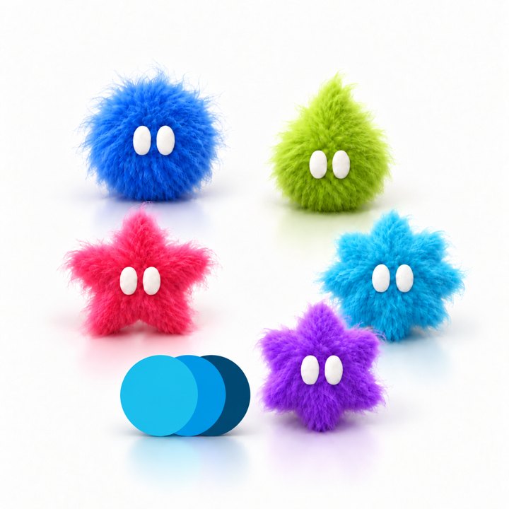 Fluffy dots in blue, green, pink, cyan and violet beside the Spacechat logo